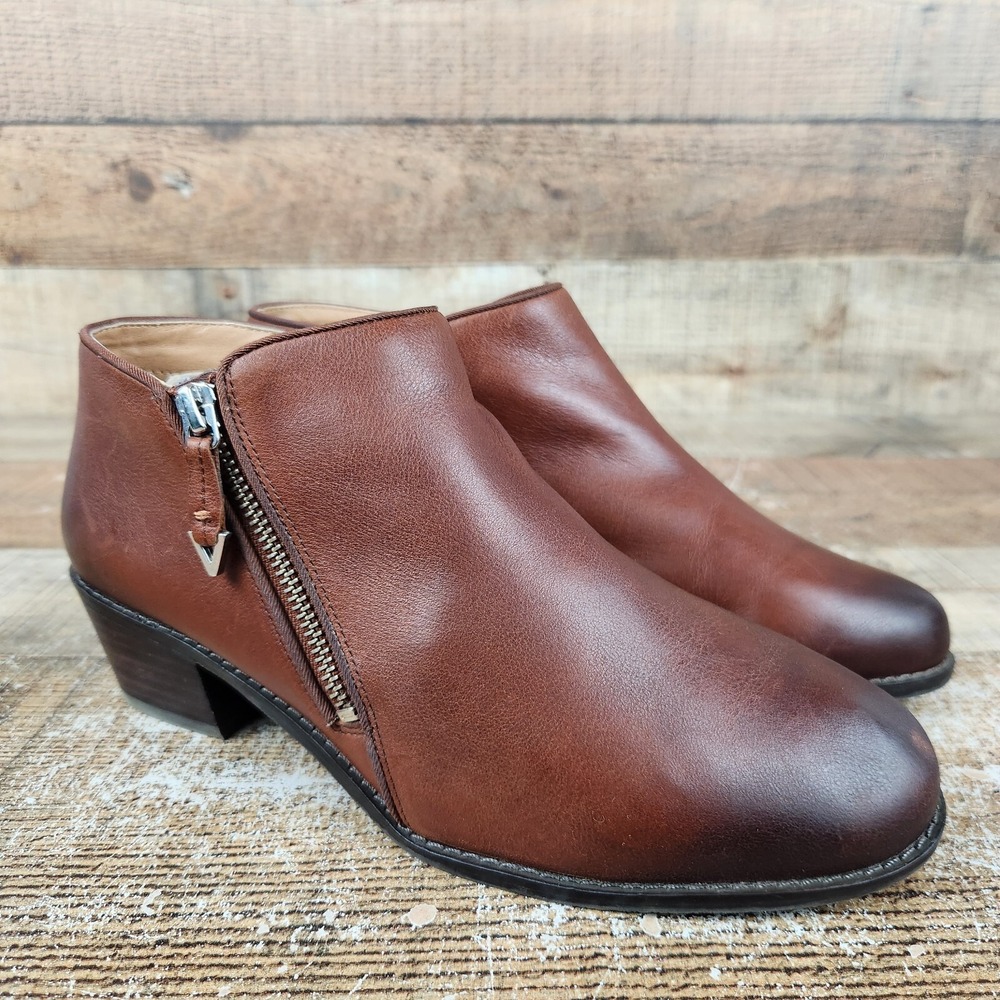 Vionic Jolene Ankle Bootie Womens US 9 EU 41 Brown Leather Zip Casual Block Heel